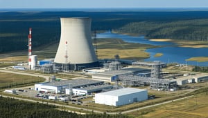 A shot of SMR Nuclear Plant in rual area